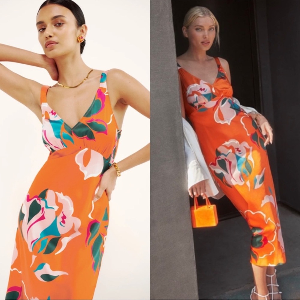 Reformation Orange Daytona Silk Dress